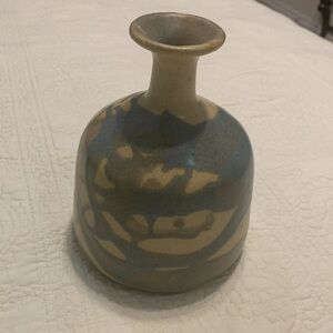Pottery Vase PreLoved Rounded Body Narrow Neck that flares up, Blue Earthy tones